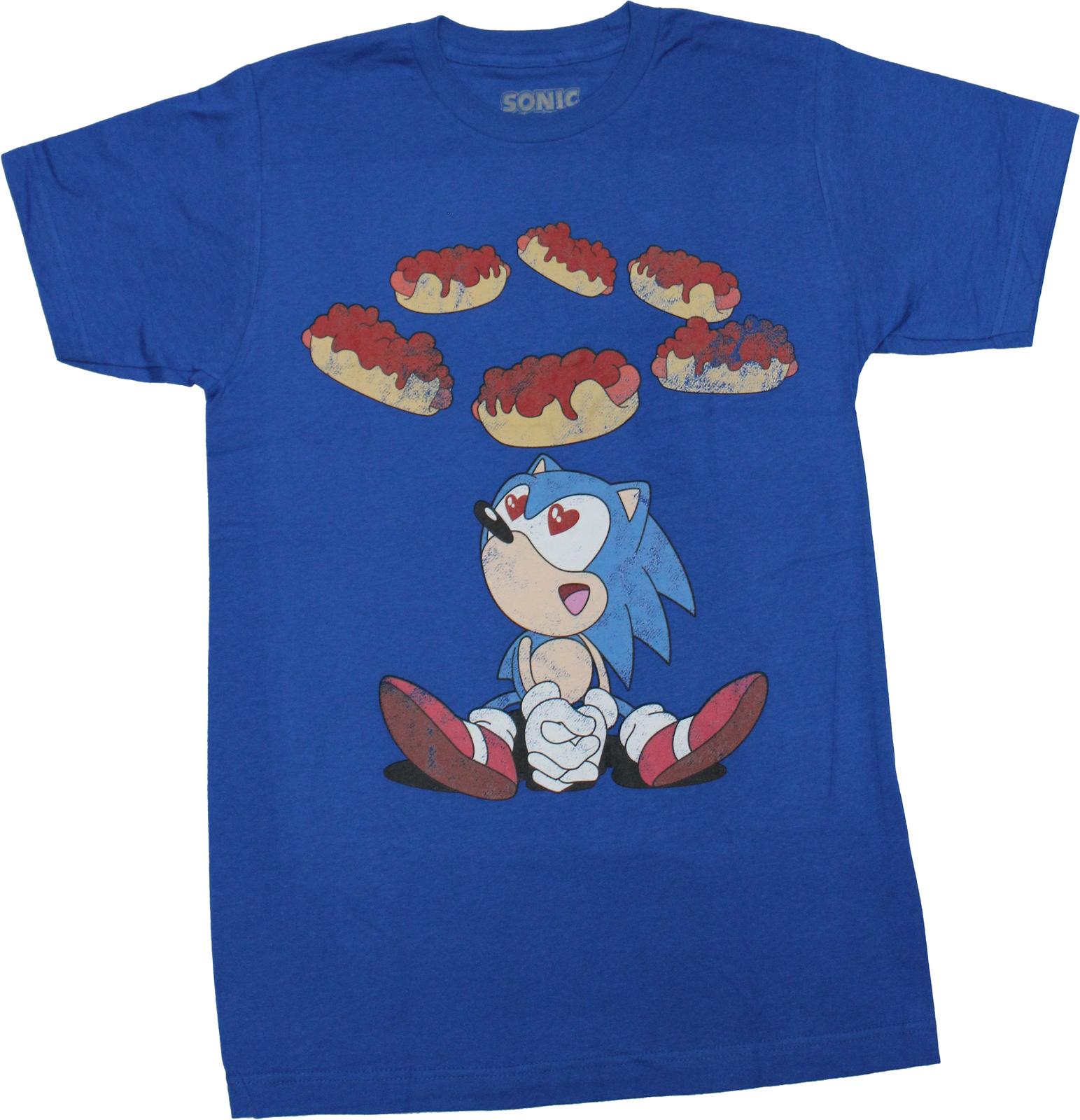 Sonic the Hedgehog New Adult T-Shirt- Sitting Under Floatig Hot Dogs XXXL