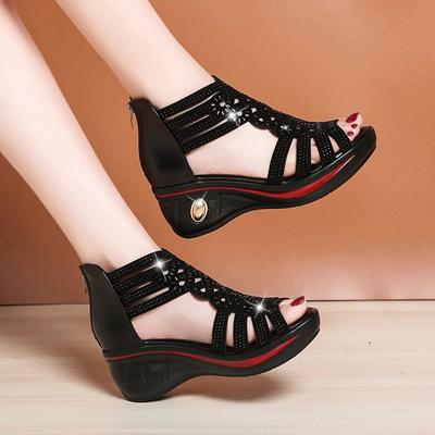 Fashion 2025 New Fashion Wedge Sandals Women Summer Shoes Elegant Ladies Rome Hollow Out Sandals Female Sandalias Black Wedge Heels