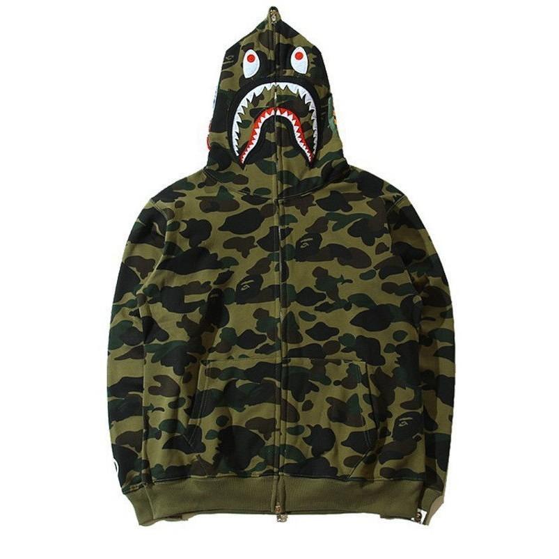 Populær Ape Bape Herre Haikje Kamuflasje Full Glidelås Hettegenser Joggebukse Jakke Kåpe