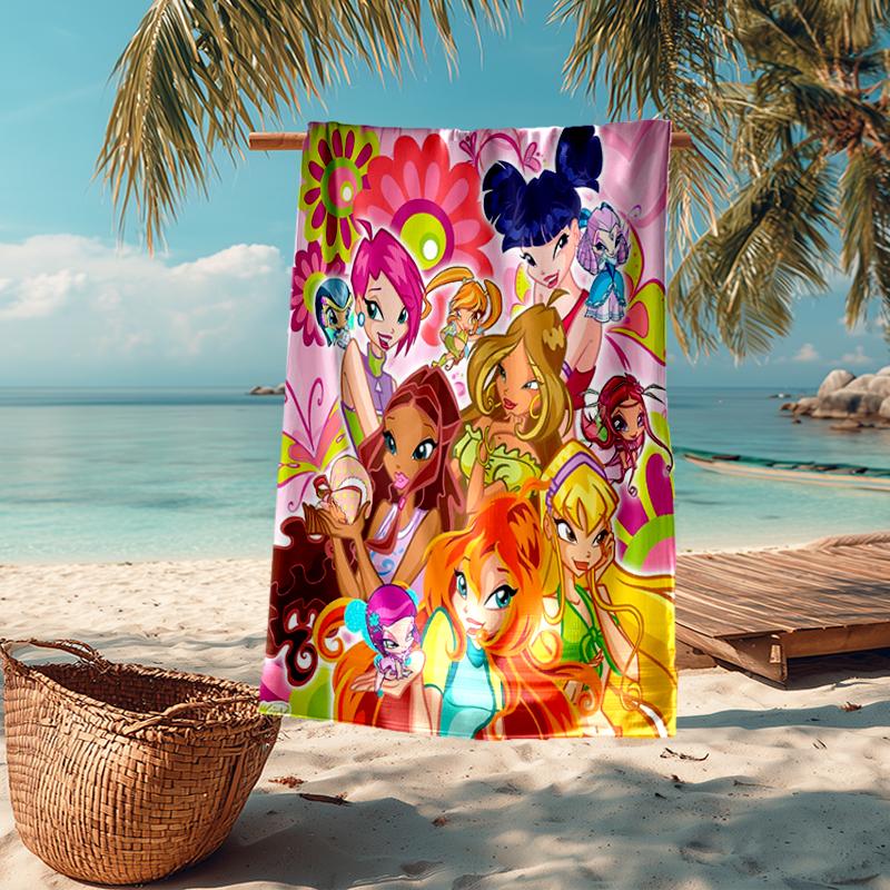 Ultra-Soft Beach Towel with Winx Club Theme,Ideal for Pool - Camping, Diving - Perfect Travel Essential, Vibrant Beach Towel.