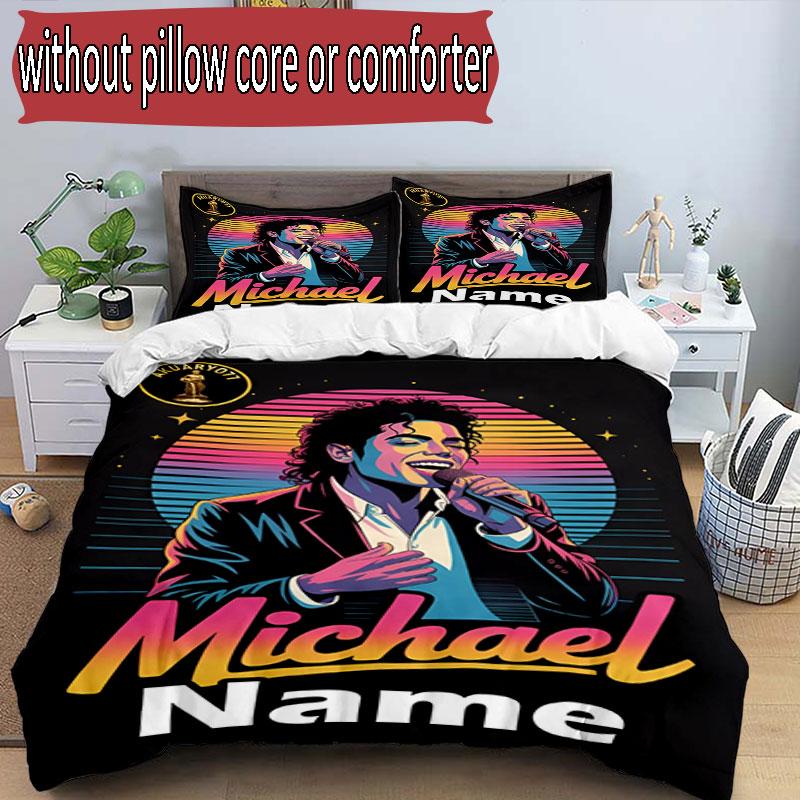 3pcs Duvet Cover Set (1*Duvet Cover + 2*Pillowcase, Without Core), Custom Name Michael Jackson Pattern Bedding Set, Home Bedroom Decor Gift