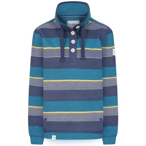 Lazy Jacks Womens/Ladies Contrast Striped Pique Button Neck Sweatshirt