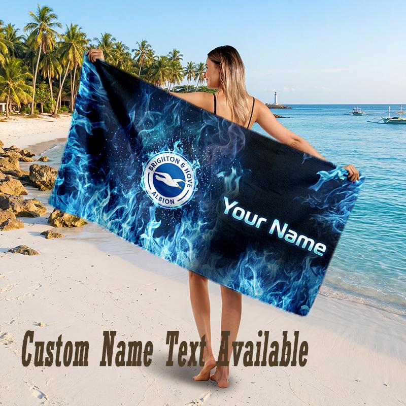 Brighton & Hove Albion Football Design Beach Towel Custom Text Large Towel for Beach Vacation