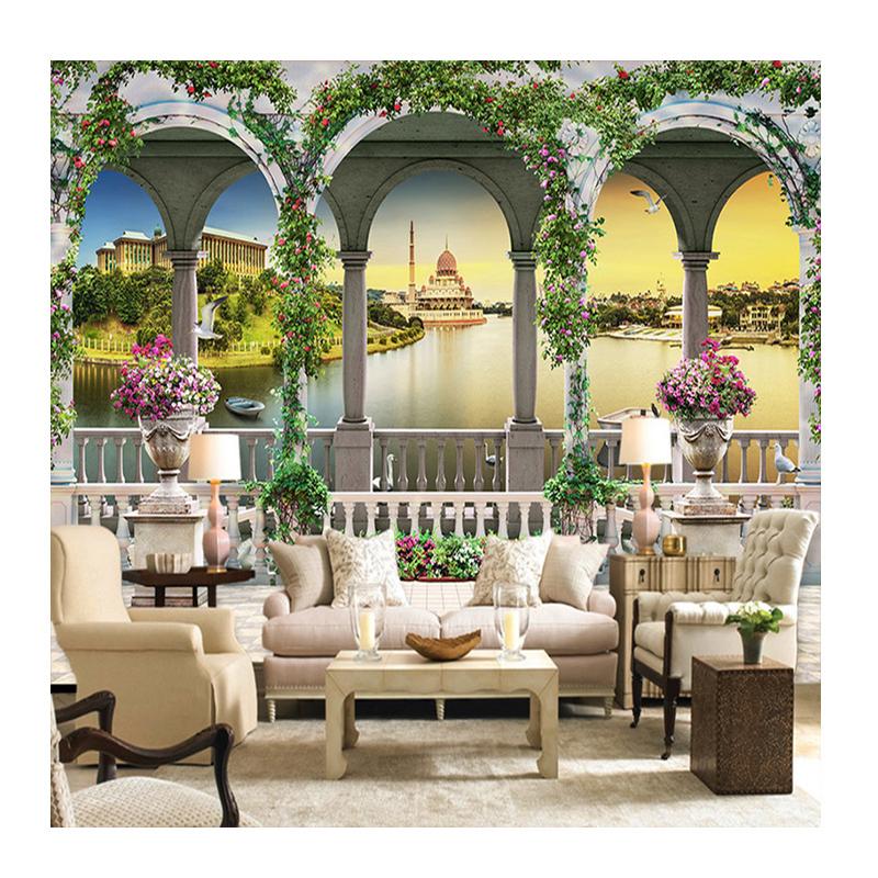 Tapety 3D w stylu europejskim kolumna rzymska natura krajobraz malowidła ścienne telewizor do salonu Sofa tło tapeta