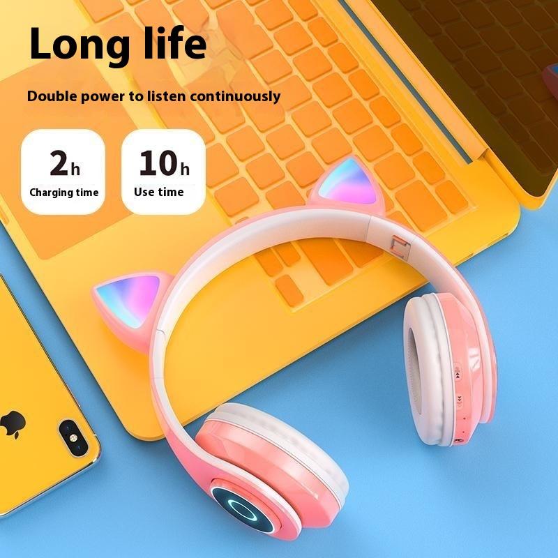 Katzenohr-Bluetooth-Headset, faltbar, leuchtend, Stereo-Audio-Headset, Spiel-Headset