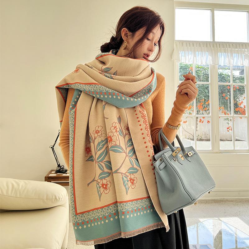 Winter Warm New Imitation Cashmere Scarf for Women Fresh and High End Spring Like Scarf Plus Velvet Windproof Shawl