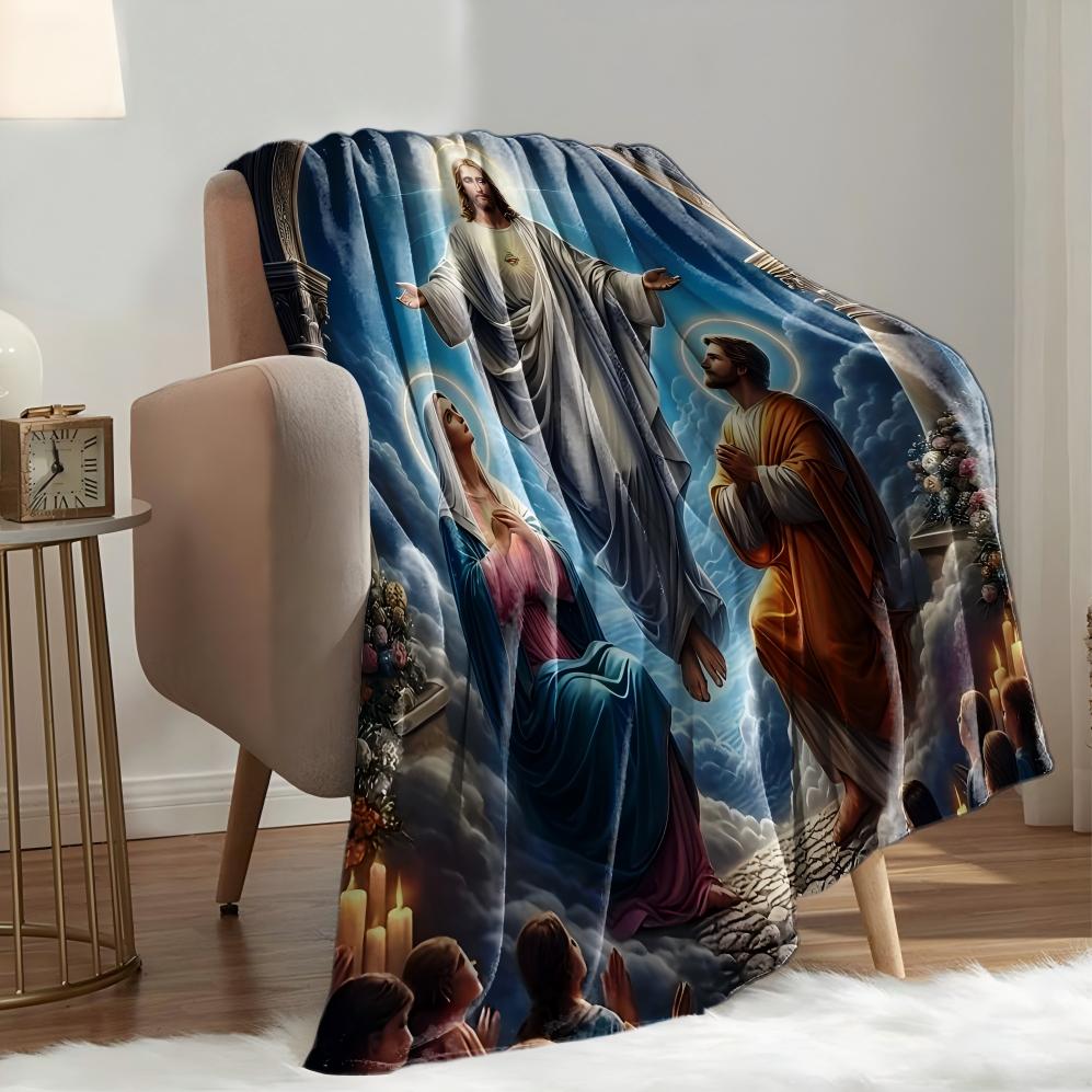 1PC Jesus Portrait Blessing Throw Inspirational Gifts and Prayers Religious Blanket Soft Cozy Warm Blankets for Women Men Gift