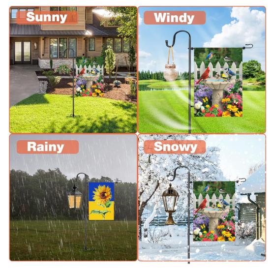 Garden Flag Stand with 5 Prong Base Heavy Duty Weather-proof Metal Outside Yard Patio 12x18-Inch Flag Pole Holder with Shepherd Hook
