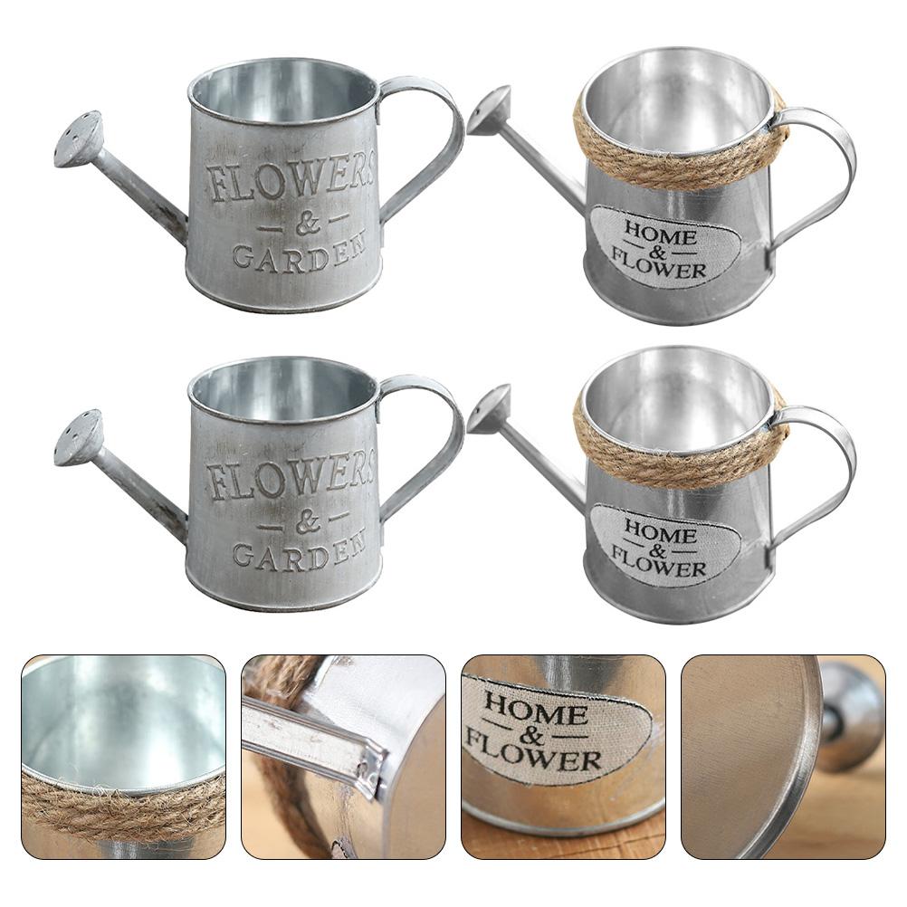 4pcs Watering Can Flower Vase Tin Planter Bucket Galvanized Garden Utensil Indoor Plant Holder Dry Flowers IronVintage Spring