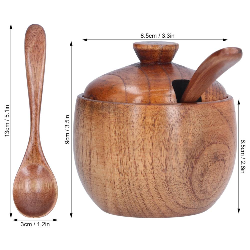 Houten kruidenpotje met deksel en lepel Zoutvaatje Keukengerei Zoutdoos Keuken Thuis