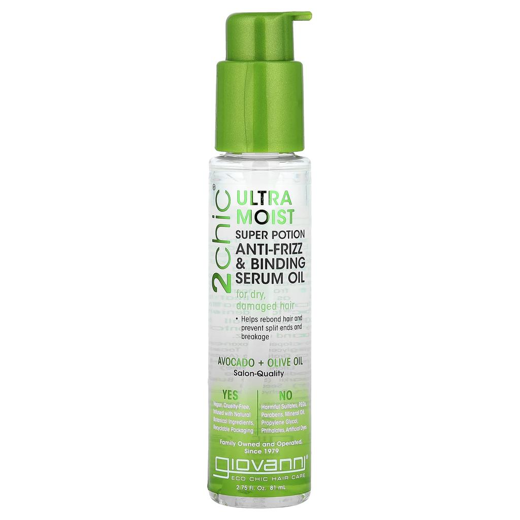 2Chic®, Ultra Moist Super Potion Anti-Frizz & Bonding Serum Oil, For Dry & Damaged Hair, Avocado + Olive Oil, 81 Ml (2.75 Fl Oz)