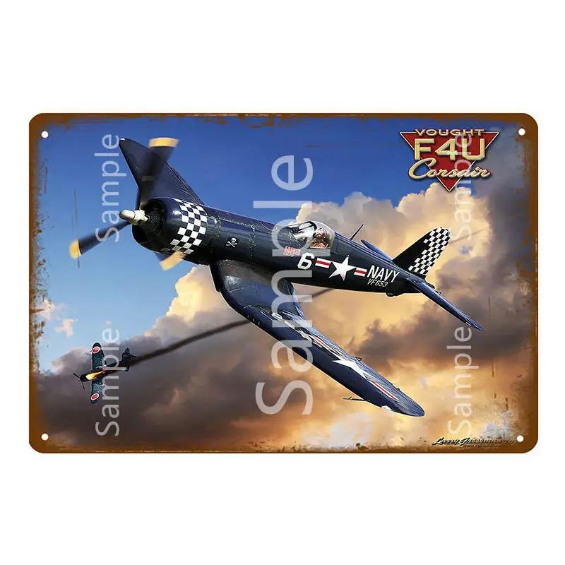 Retro Airplane Metal Signs Fighter Jet Plane Vintage Aircraft Plate Metal Plaque Painting Living Room Home Wall Decoration YL094