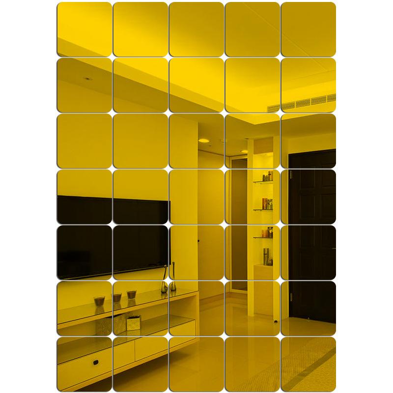 

36 шт./компл. Зеркальная настенная наклейка 3D закругленная квадратная акриловая наклейка DIY самоклеящиеся наклейки для дома ванная комната спальня декор 15x15 см 15x15cm