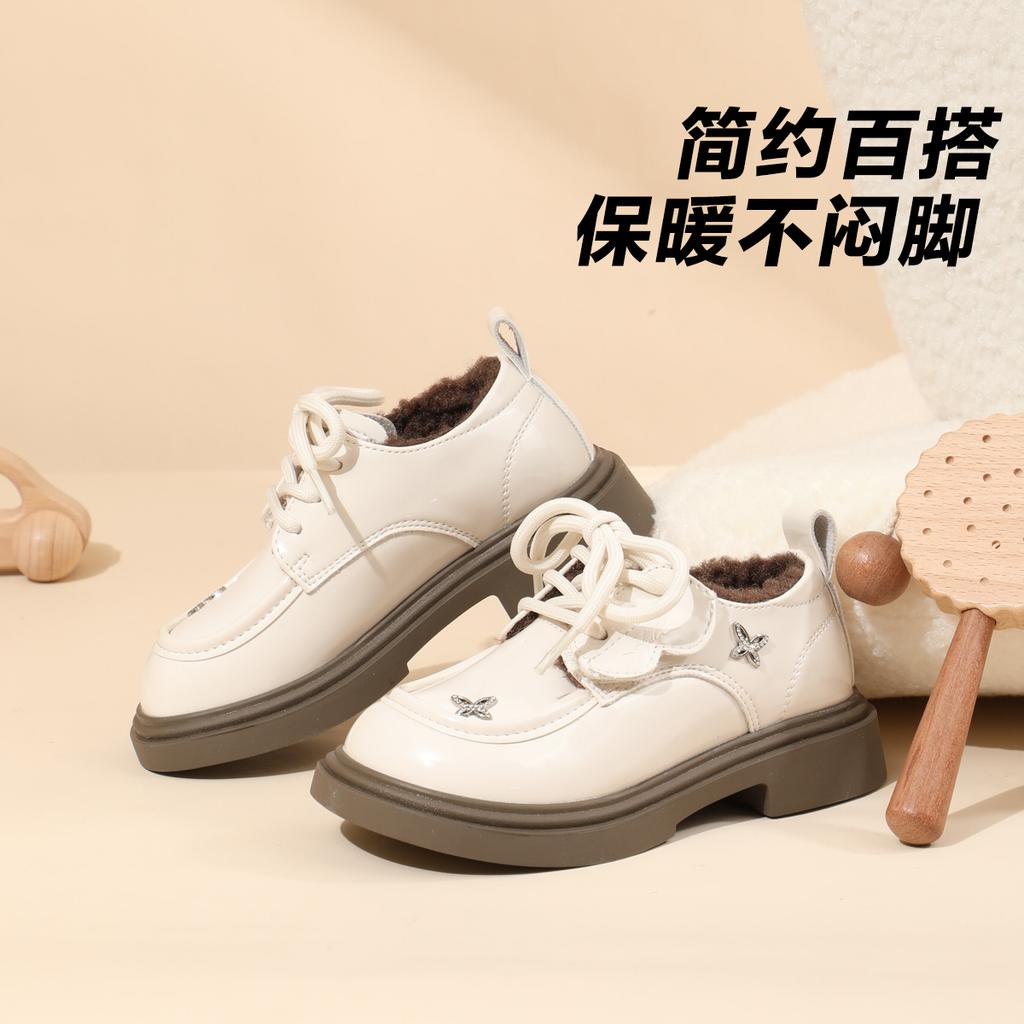 Fashionable and versatile plush warm leather shoes for girls, middle-aged and young children