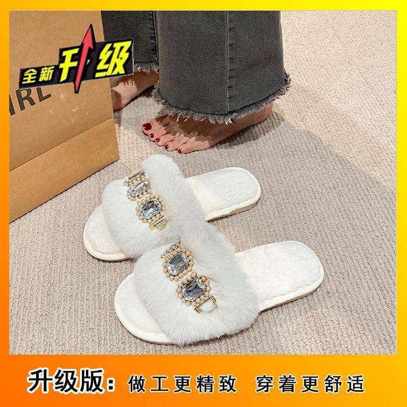 Fashion home indoor floor non-slip and warm one-word mop 2025 autumn and winter new Mao Mao slippers women's flat bottom