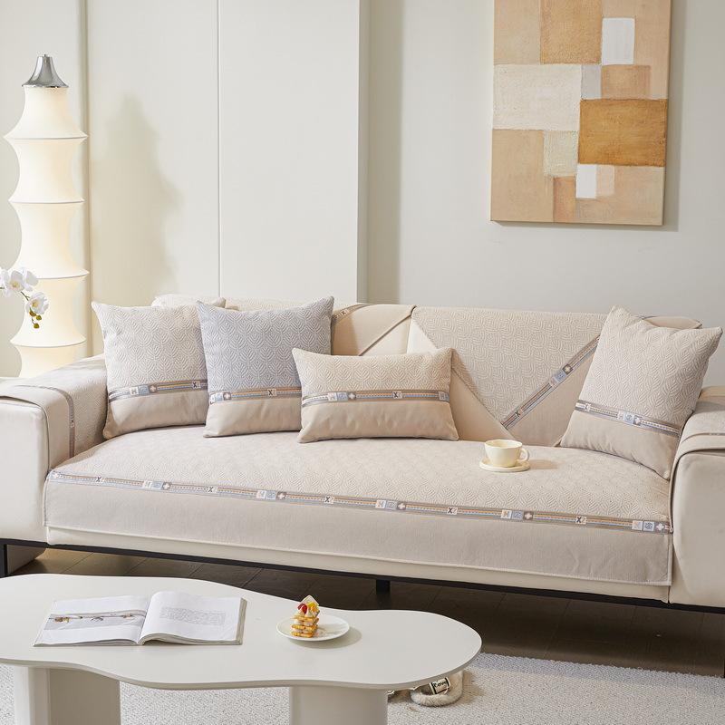 Chenille Sofa Cushion Two-Colour Splicing Sofa Cushion Backrest Towel Four Seasons Universal Sofa Cushion Non-Slip Couch Cover
