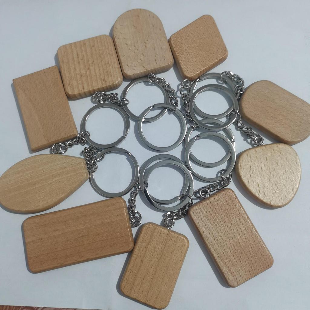 Square Beech Wood Keychain - Laser-Printed Wooden Pendant Gift