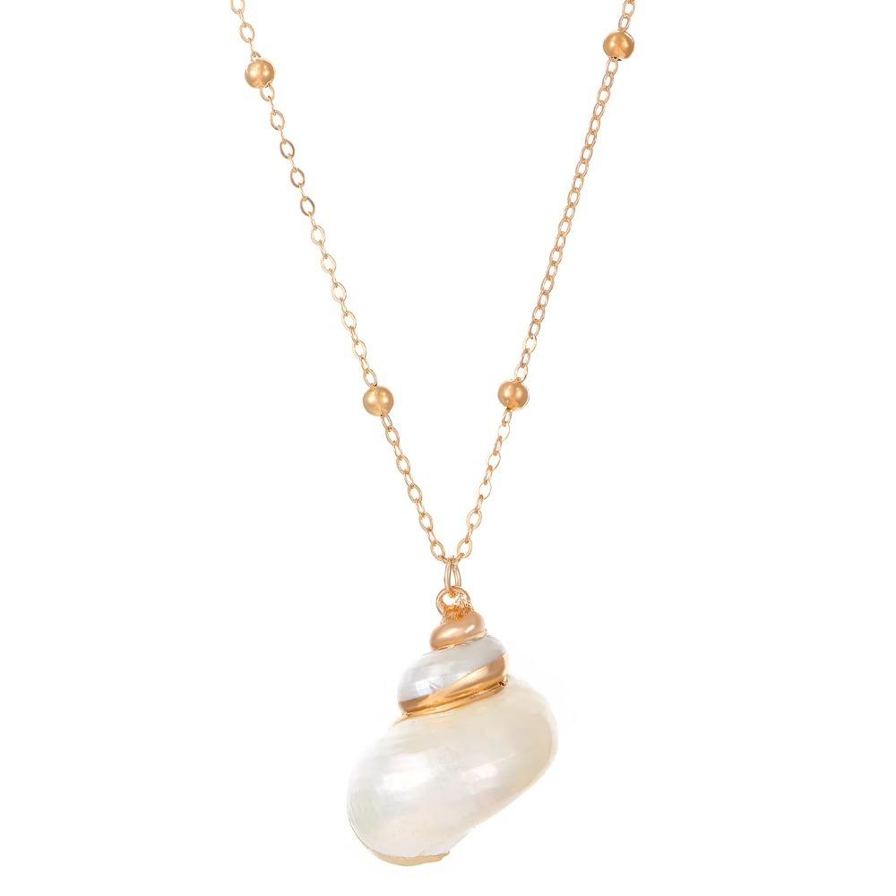 Fashion Retro Beach Shells Gold Plated Border Pendant Stereo Conch Necklace for Women Collar Chain Jewelry Accessories Gifts