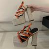 Fashion Eilyken Design Style Gladiator Narrow Band Buckle Strap Women Sandals Sexy Platform Square High Heels Banquet Party Summer Shoes