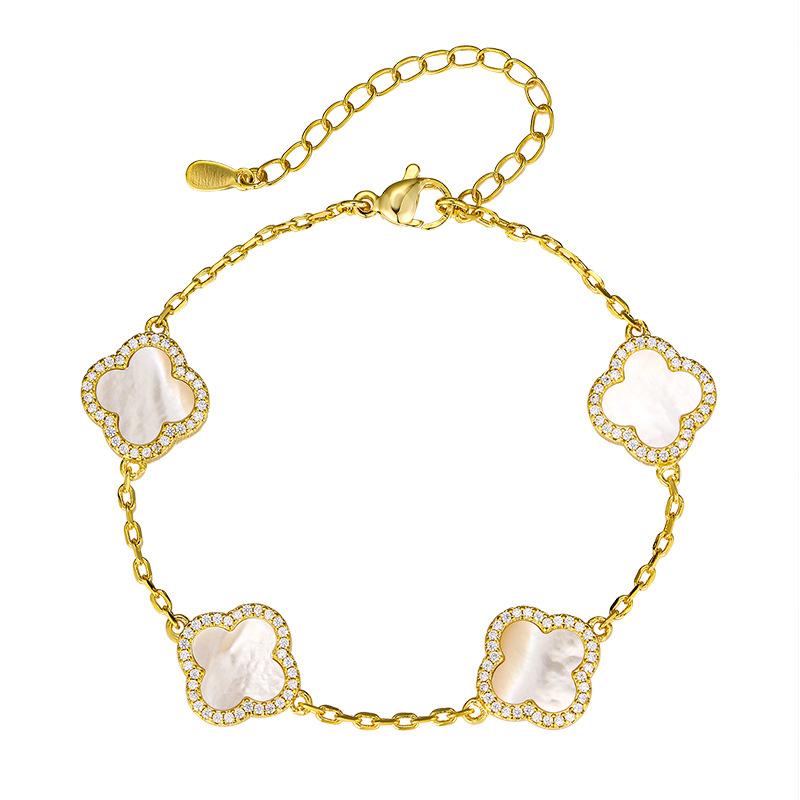 Schmuckset Natürliche Weiße Muschel Kleeblatt Ohrringe Halskette Armband Voll Damen High Fashion