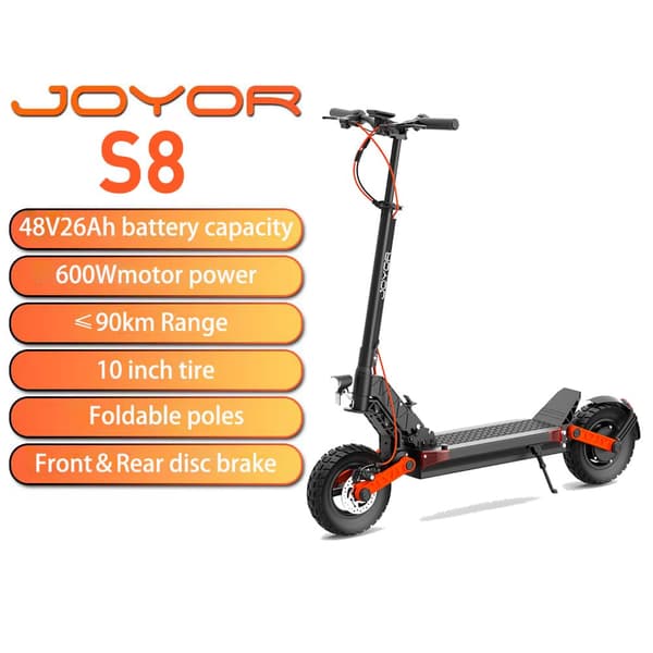 JOYOR S8 Electric Scooter, 600W Motor, 48V26Ah Battery, 90km Max Range, Foldable, Dual Disc Brakes