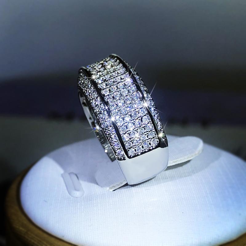 Luxury Exquisite White Zircon Full Diamond Ring For Ladies Couple  Sterling Silver Fashion Ring Party Birthday Jewelry Gift