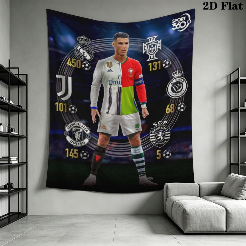 CR7 Career Milestone Tapestry, Multi Club Badge Ronaldo Stats Display Soccer Wall Art Decor