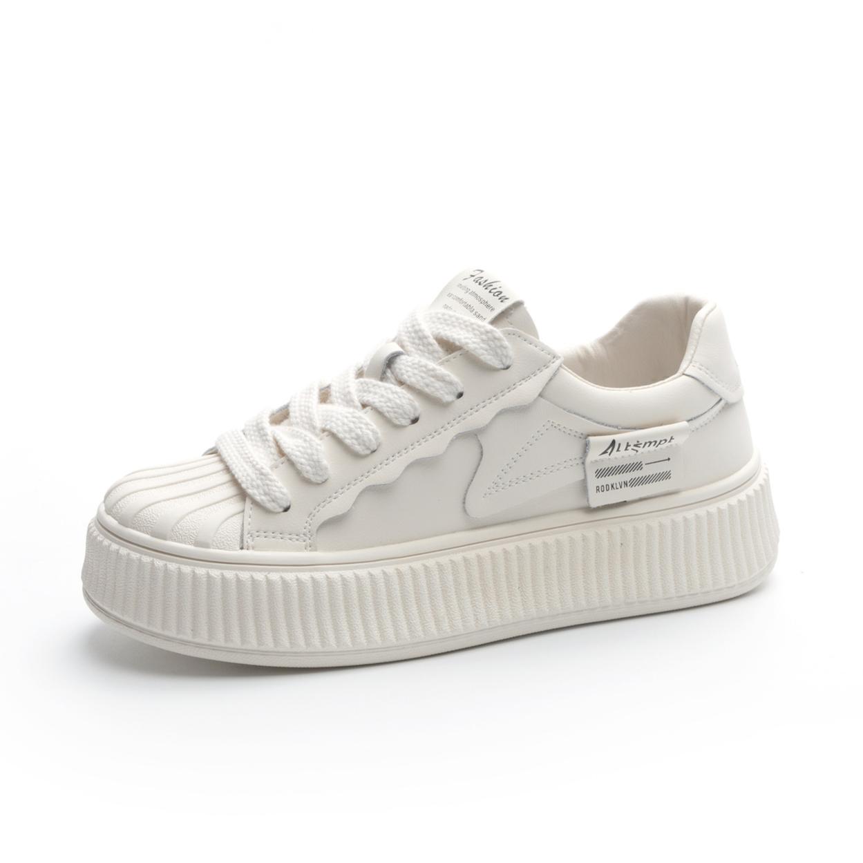 

Shell toe white shoes for women spring and summer breathable and comfortable casual shoes thick-soled height-enhancing lace-up sneakers 35