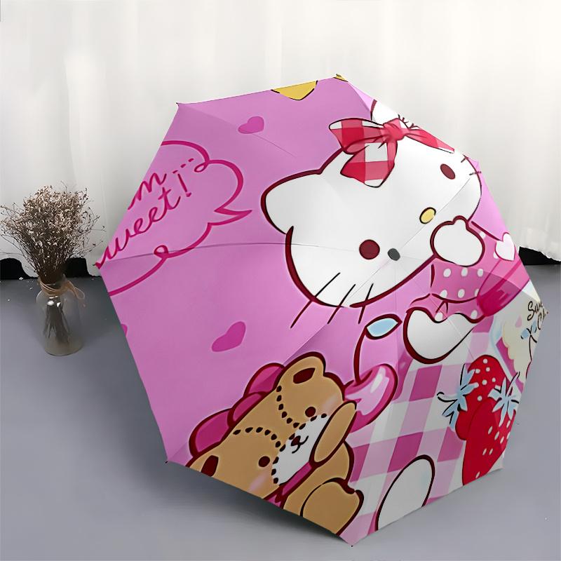 1pc Hello Kitty Sweet Cherry Automatic Opening Folding Umbrella - Portable 3-Fold Design with Iron Frame, Perfect Gift for Fans, Travelers, Everyday U