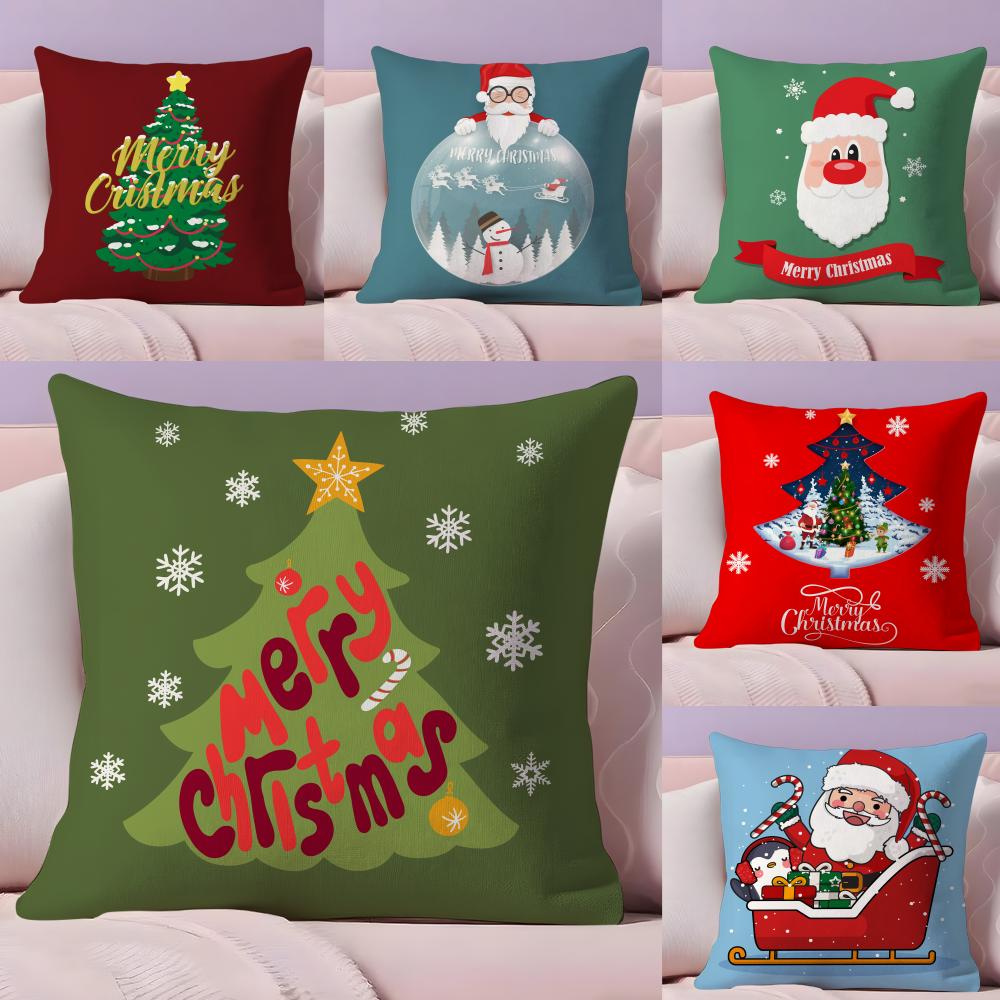 Christmas Tree Santa Pillow Case Plush Fabric Soft DoubleSided Printed Sofa Warm Winter Home Gift Cushion Cover