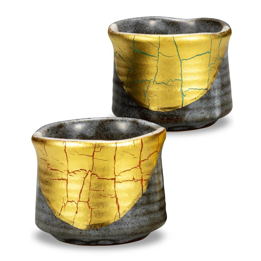 Kutani Porzellan Sake Becher Set mit Blattgold, Hergestellt in Japan, Markenname Keramik, Japanisches Geschirr, Sake Set