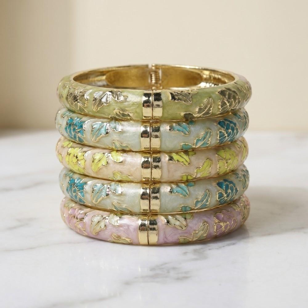 Colorful Vintage Cloisonne Bangle Enamel Floral Women's Hand Bracelet Flower Leaf Bangle  Girls