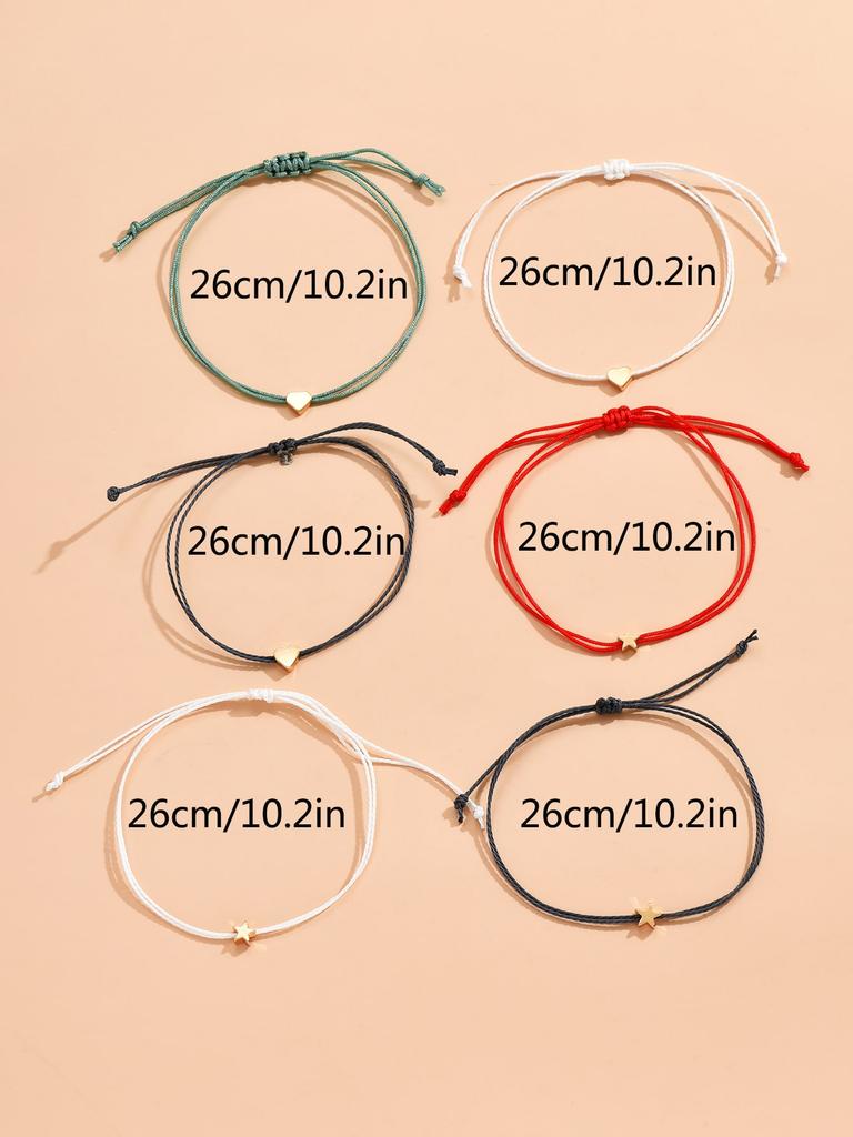 6PCS Bohemian Handmade Pentagram Rope Bracelet Set for Vacation Jewelry Friendship Gifts