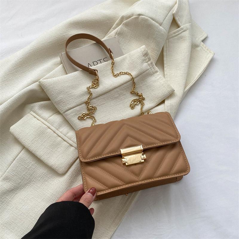 Elegant Synthetic Leather Shoulder Bag For Women Modern Square Design хаки