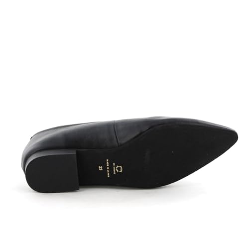 HIMIKO Metal Bar Flat Pumps, Genuine Leather with Soft Cushioning, Black, Size 235 (Product Code: 651303)