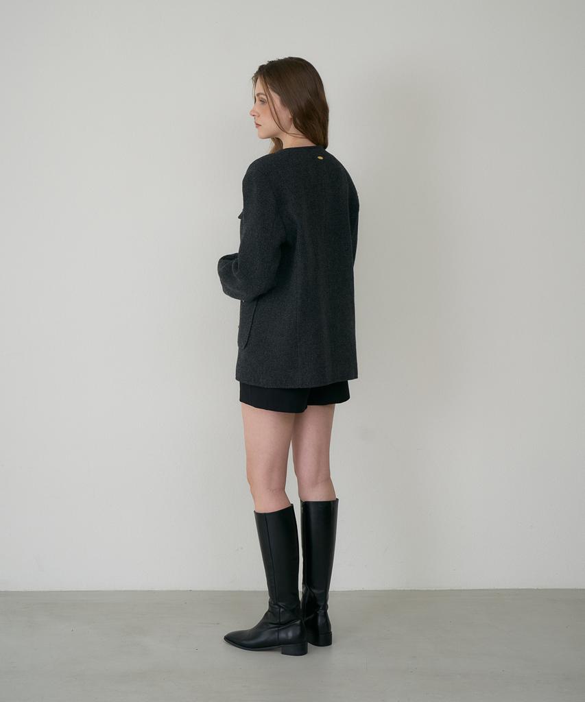 DEHEVE Classic Wool Collarless Jacket [Charcoal]