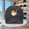 Tabby Cat In Cup Baseball Cap Distressed Washed Denim Snapback Hat Casual Outdoor Adjustable