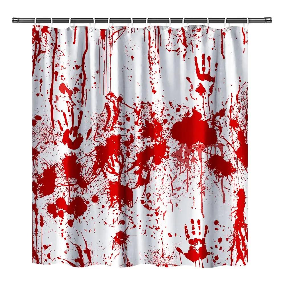 3D Halloween Theme Shower Curtain Horror Bloody Hands Black Bathroom Curtains For Halloween Party Waterproof Fabric With Hooks