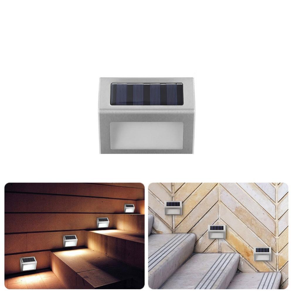 2Pcs White/Warm Light Stainless Steel Stair Lamp Energy Saving Solar Deck Lights  Fence Wall