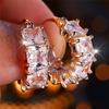 Crystal Green White Blue Square Zircon Stone Hoop Earrings For Women Fashion Female Gold Color Wedding