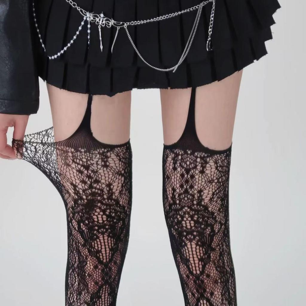 Spring And Autumn Retro American Asymmetrical Pure Desire Wind Hole Mesh Socks Explosive Subculture Personality Millennium Spice Girls Stockings
