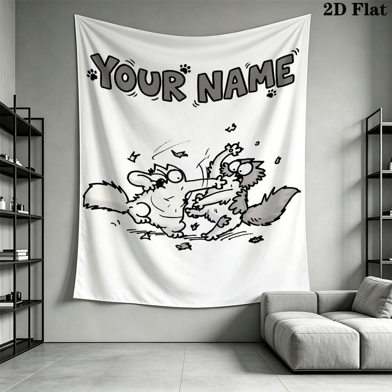 Custom Name Simon‘s cat Wall Tapestry Aesthetic Wall Hanging Printed Fabric Blanket Decorative Tapestries for Bedroom Living Room Home Decor