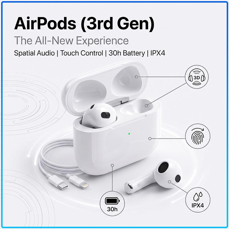 Ασύρματα Ακουστικά Bluetooth AirPods 3 Τύπου One Tap Pair Θήκη Φόρτισης Type-C Περιβαλλοντικός Στερεοφωνικός Ήχος Ελαφριά Άνετα Ακουστικά