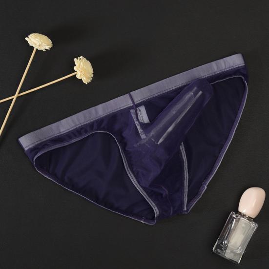 Men Briefs Mesh Elephant Nose Close Fit Mid Waist Transparent See Through Stretchy Panties for Honeymoon