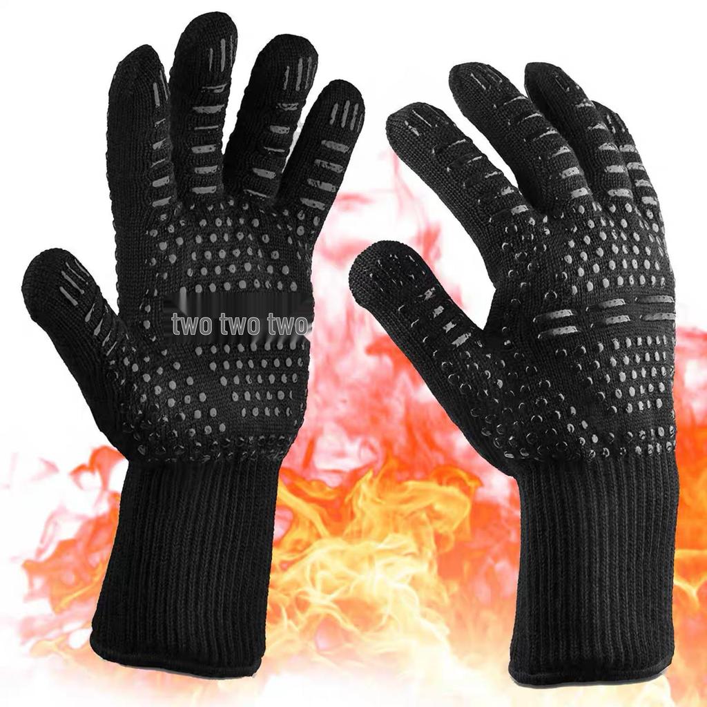 High-Temp Resistant Non-Slip BBQ Gloves: Flame Retardant, Fireproof, Heat Insulation, Anti-Scald Silicone for Microwave & Oven Use