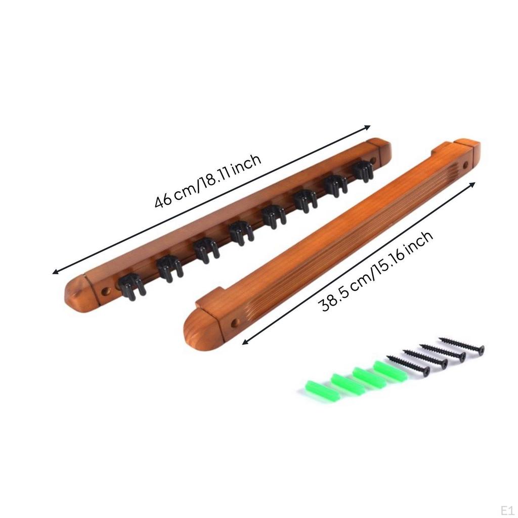 Billiard Cue Rack with 8 Slots Solid Wood Wall Mount Pool Compact for Game Room Walnut