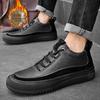 Men's Winter Fashion Low-Top Leather Martin Shoes - Casual, Lace-Up, Plus Velvet Warm.