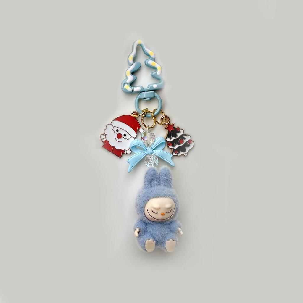 Flocked Labu Labubu Mini Keychain: Cute Grain Stroller Bag & Phone Pendant Ornament