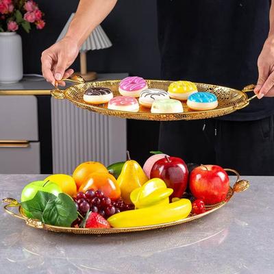 European Fruit Tray, Household Metal Hollowed-out Shape Exquisite Handle Cake Plate,Gold Snack Plate Wedding Decoration,20inch