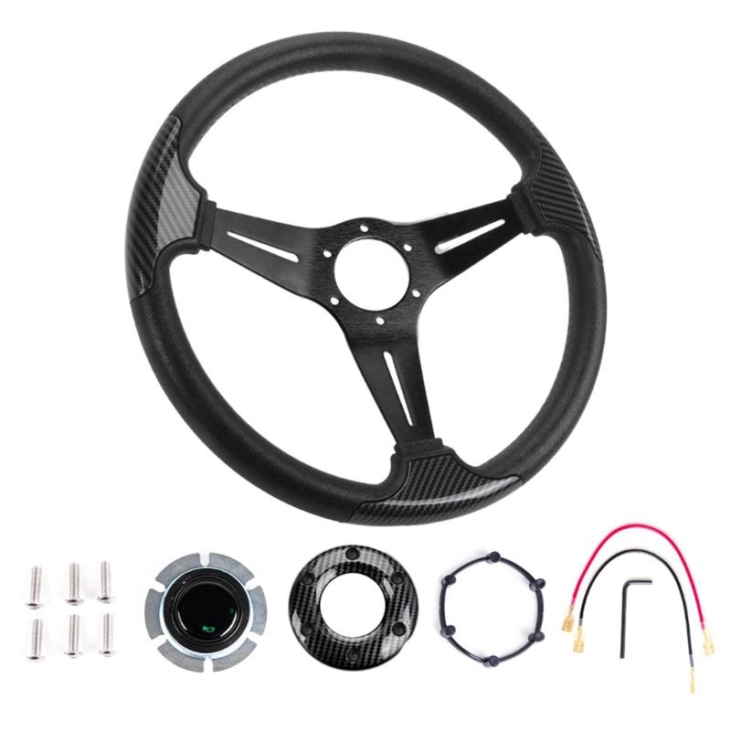 Aluminum Alloy Racing Steering Wheel 345mm Carbon Fiber Texture ABS Grip Fit For Driving Simulation 1